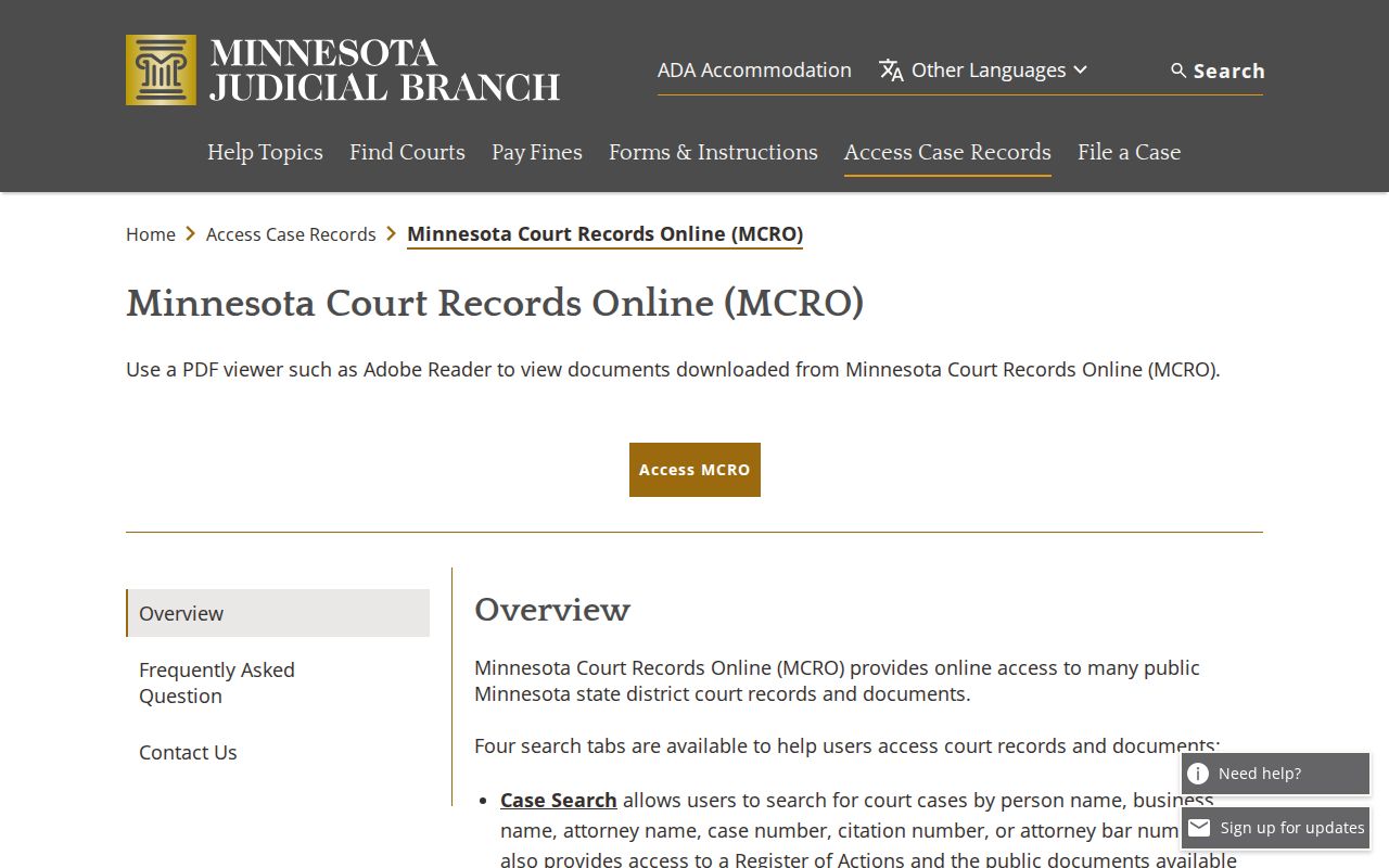 Pennington County court docket MCRO public access information